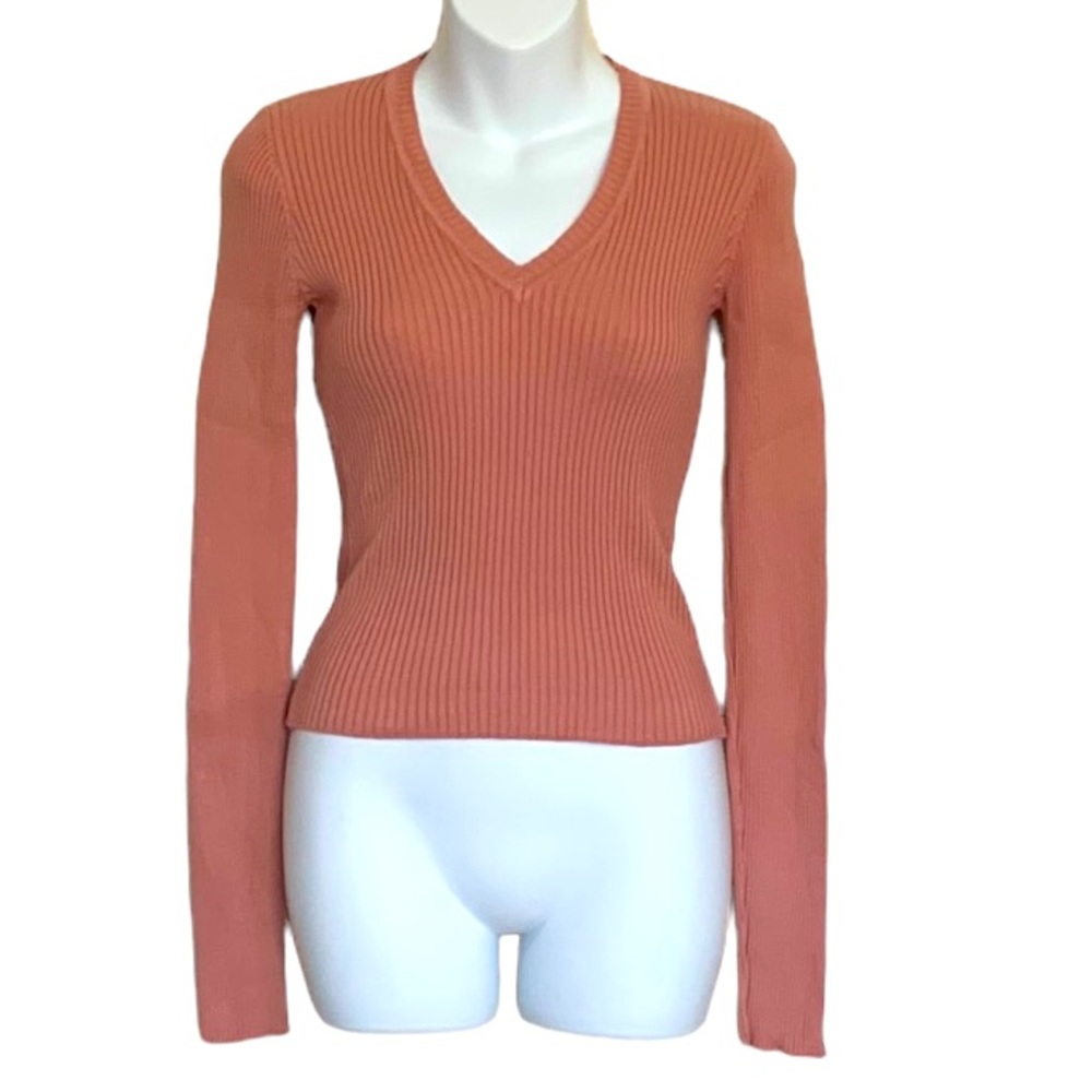 Brandy Melville Rib Cropped V-Neck Sweater